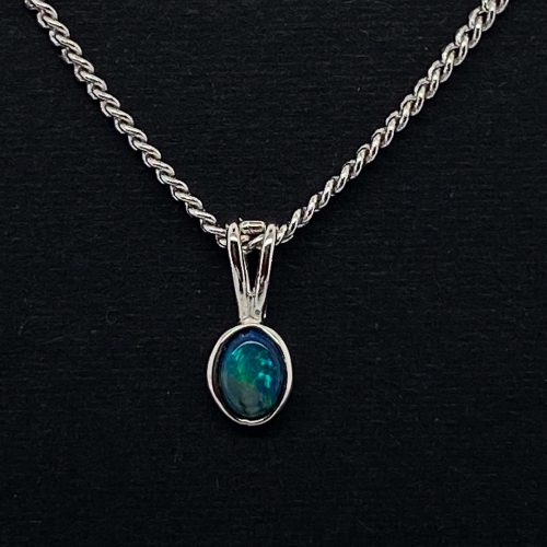 Yuki - Sterling Silver Solid Black Opal Petite Necklace 130-1 - Image 5