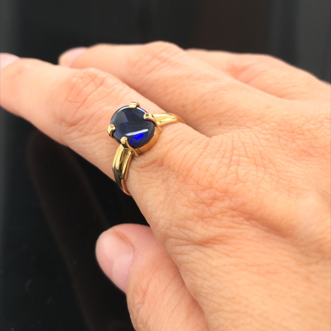 Got Blue on My Mind - 18k Yellow Gold Solid Black Opal Ring 368 - Image 4