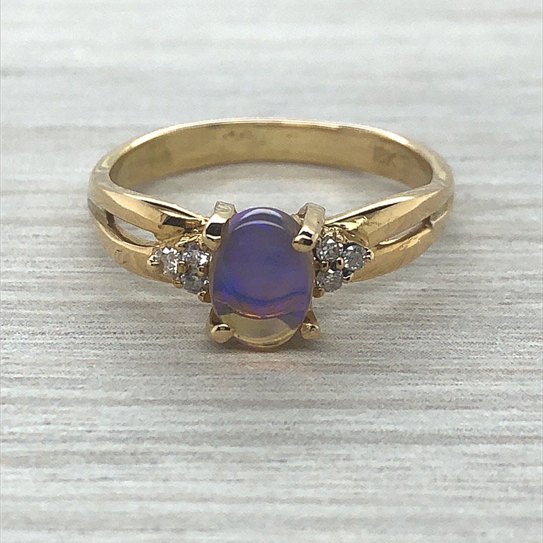 Dreaming of Violet - 18k Yellow Gold Solid White Opal Ring with Diamonds 358 - Image 9