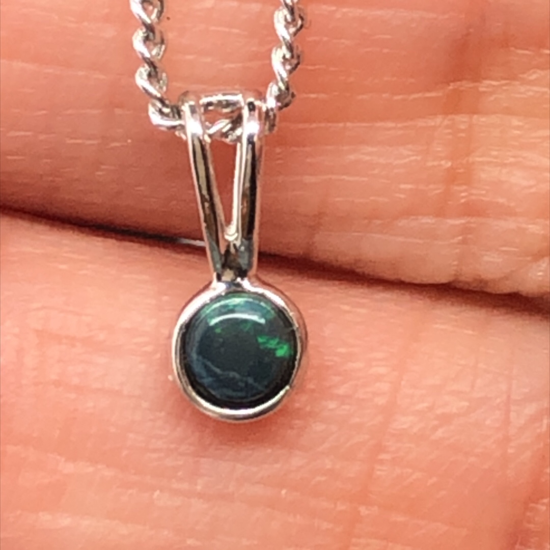 Nami - Sterling Silver Solid Black Opal Petite Necklace 129-3 - Image 10