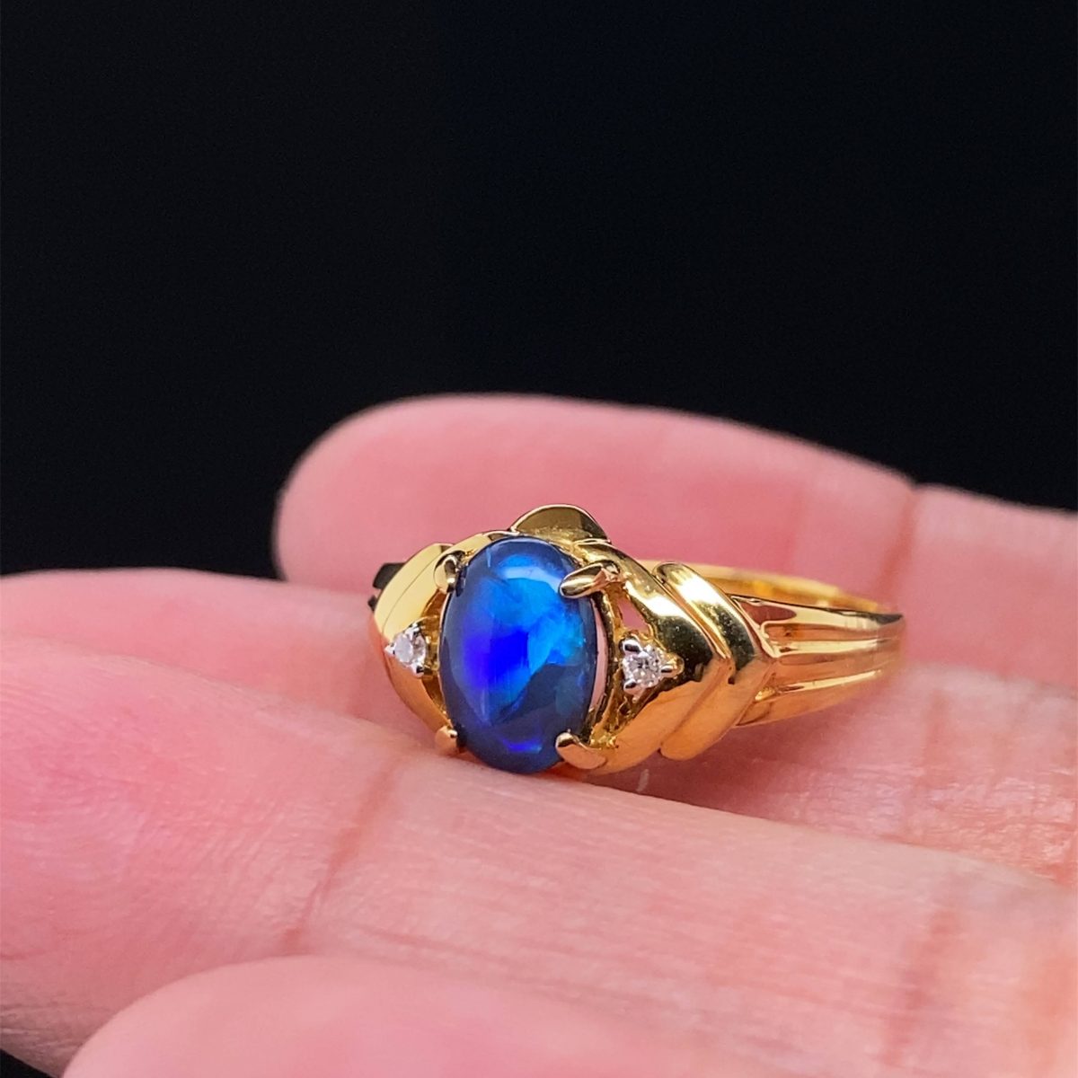 Chasing Waterfalls - 18k Yellow Gold Solid Black Opal Ring 346 - Image 6