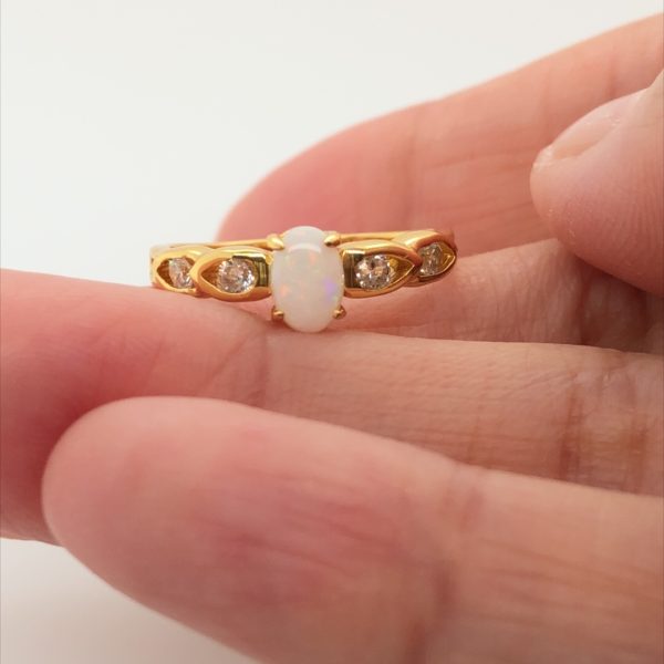 Miami - Gold Plated Sterling Silver White Opal Ring 078 - Image 3