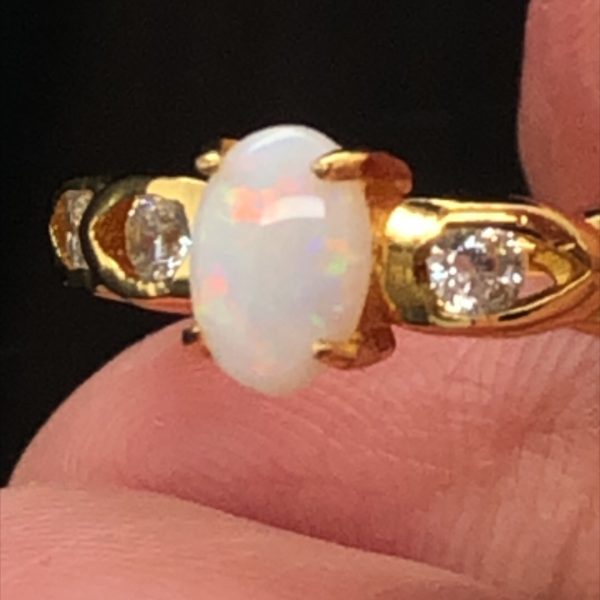 Miami - Gold Plated Sterling Silver White Opal Ring 078 - Image 5
