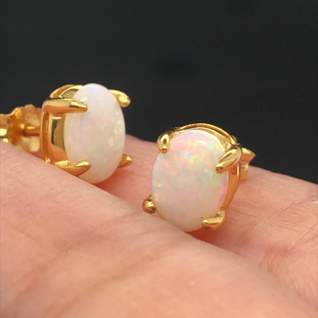 Harmony - Gold Plated Sterling Silver  Solid White Opal Earring 363 - Image 9