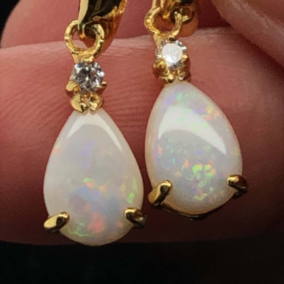 Wishing Star - Gold Plated Sterling Silver  Solid White Opal Earring 341a outlet - Image 9
