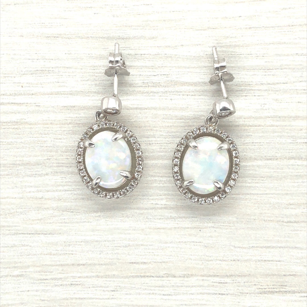 シルバー 天然石ホワイトオパール イヤリング 338b