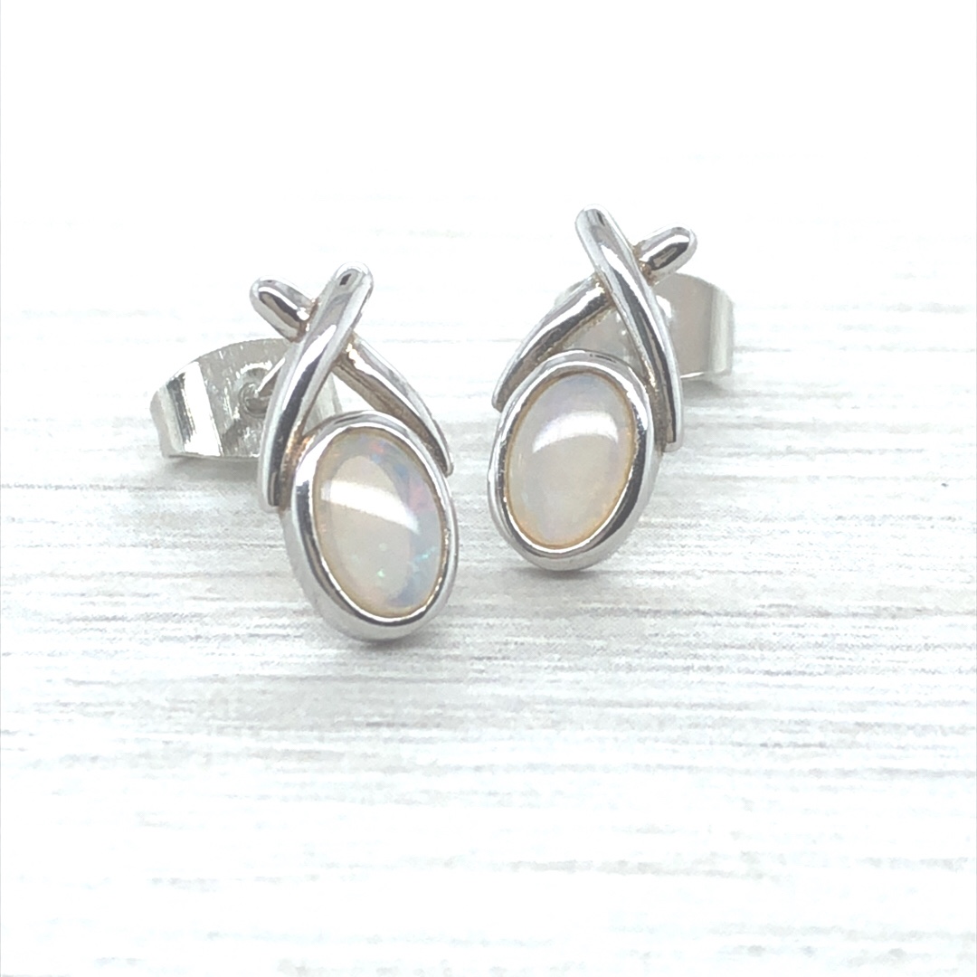 シルバー 天然石 ホワイトオパール イヤリング 301 - 画像 (4)