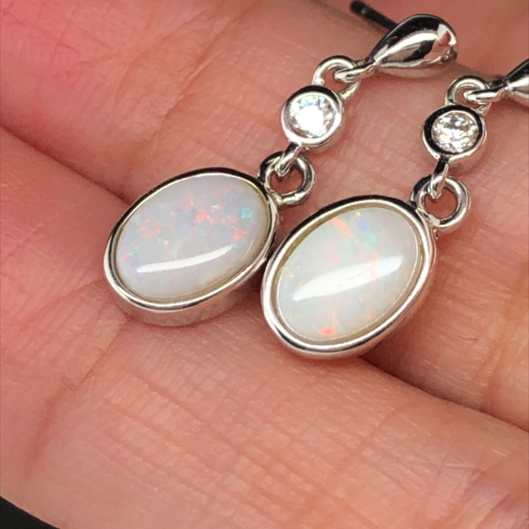 Milky Way  Sterling Silver  Solid White Opal Earring 370 - Image 9