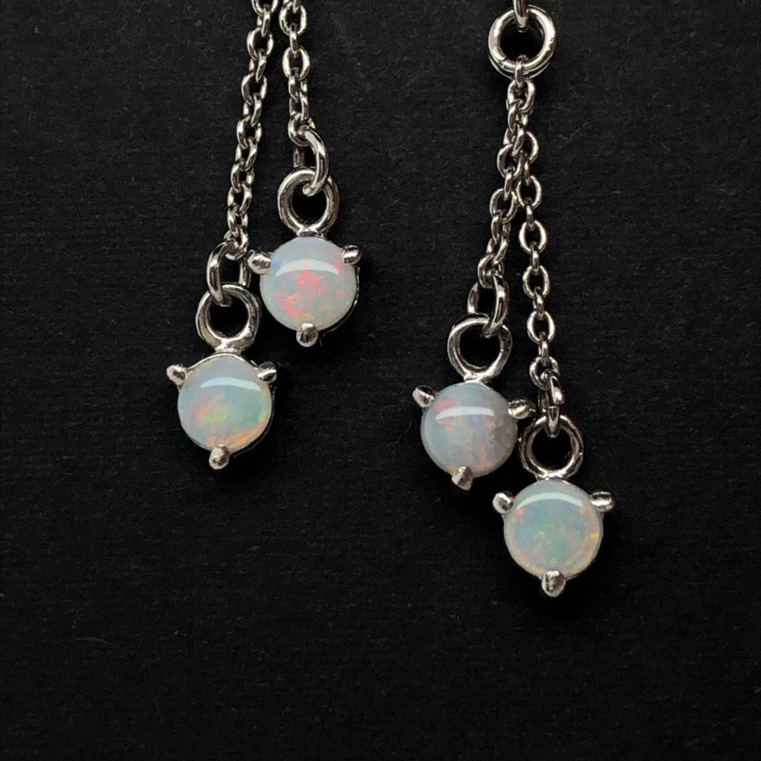 Dangling Rainbow - Sterling Silver  Solid White Opal Earring 020 - Image 2