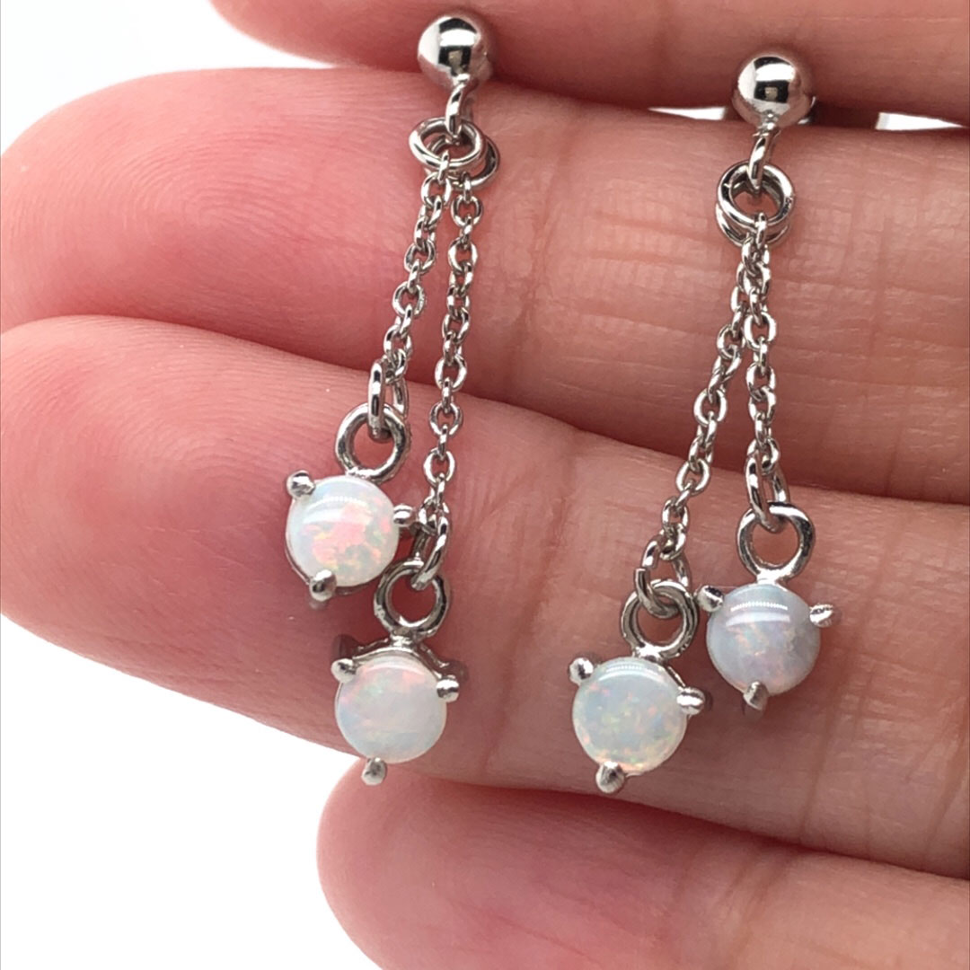 Dangling Rainbow - Sterling Silver  Solid White Opal Earring 020 - Image 4