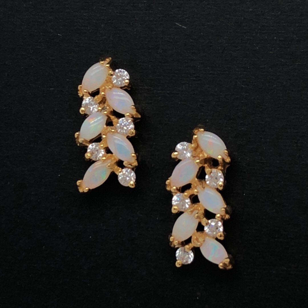 Dancing Petals - Gold Plated Sterling Silver  Solid White Opal Earring 342 - Image 4