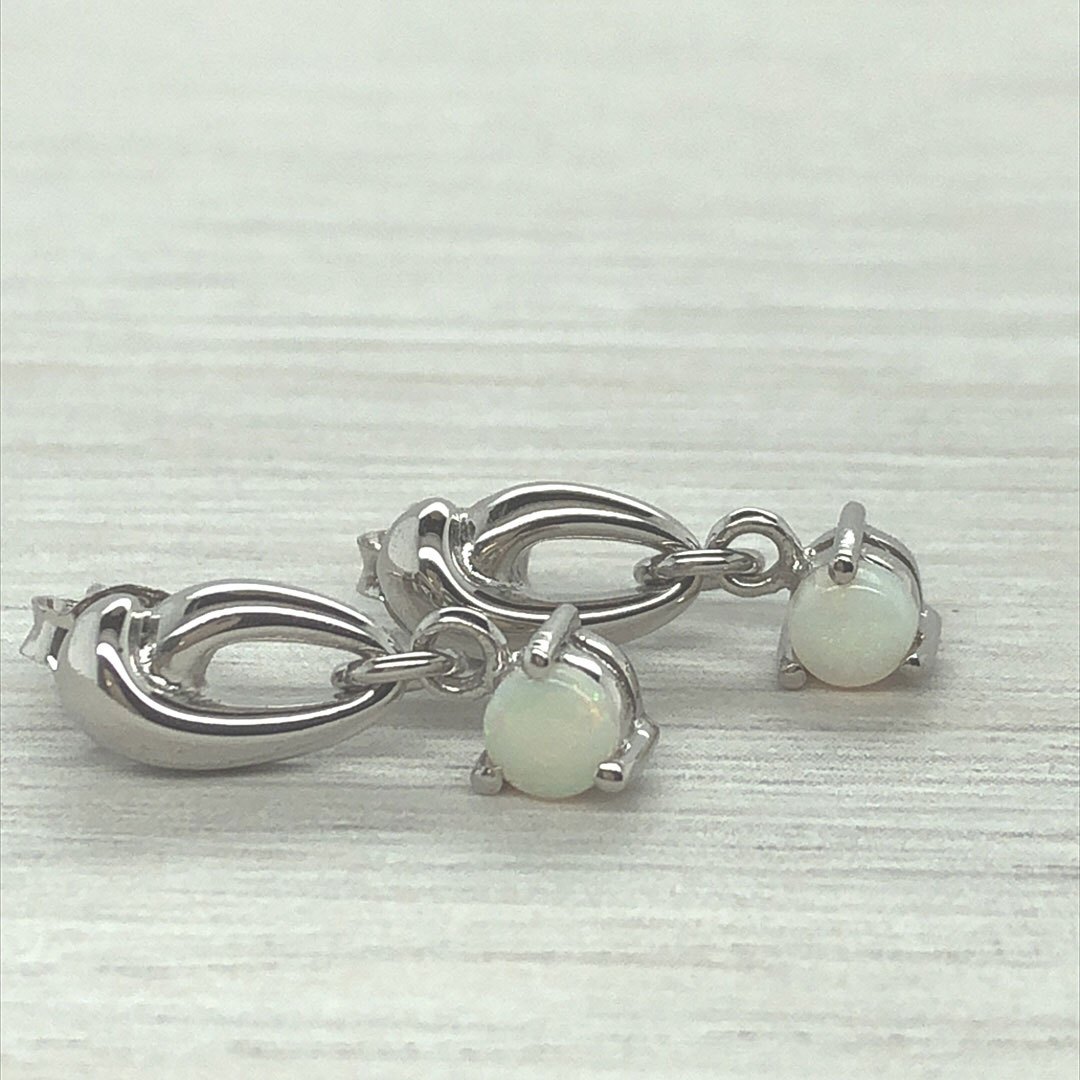 シルバー 天然石 ホワイトオパール イヤリング 036 - 画像 (5)