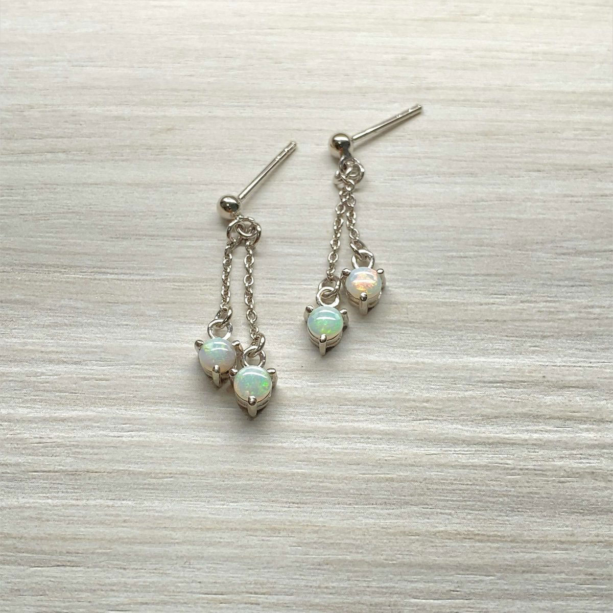 Dangling Rainbow - Sterling Silver  Solid White Opal Earring 020 - Image 3