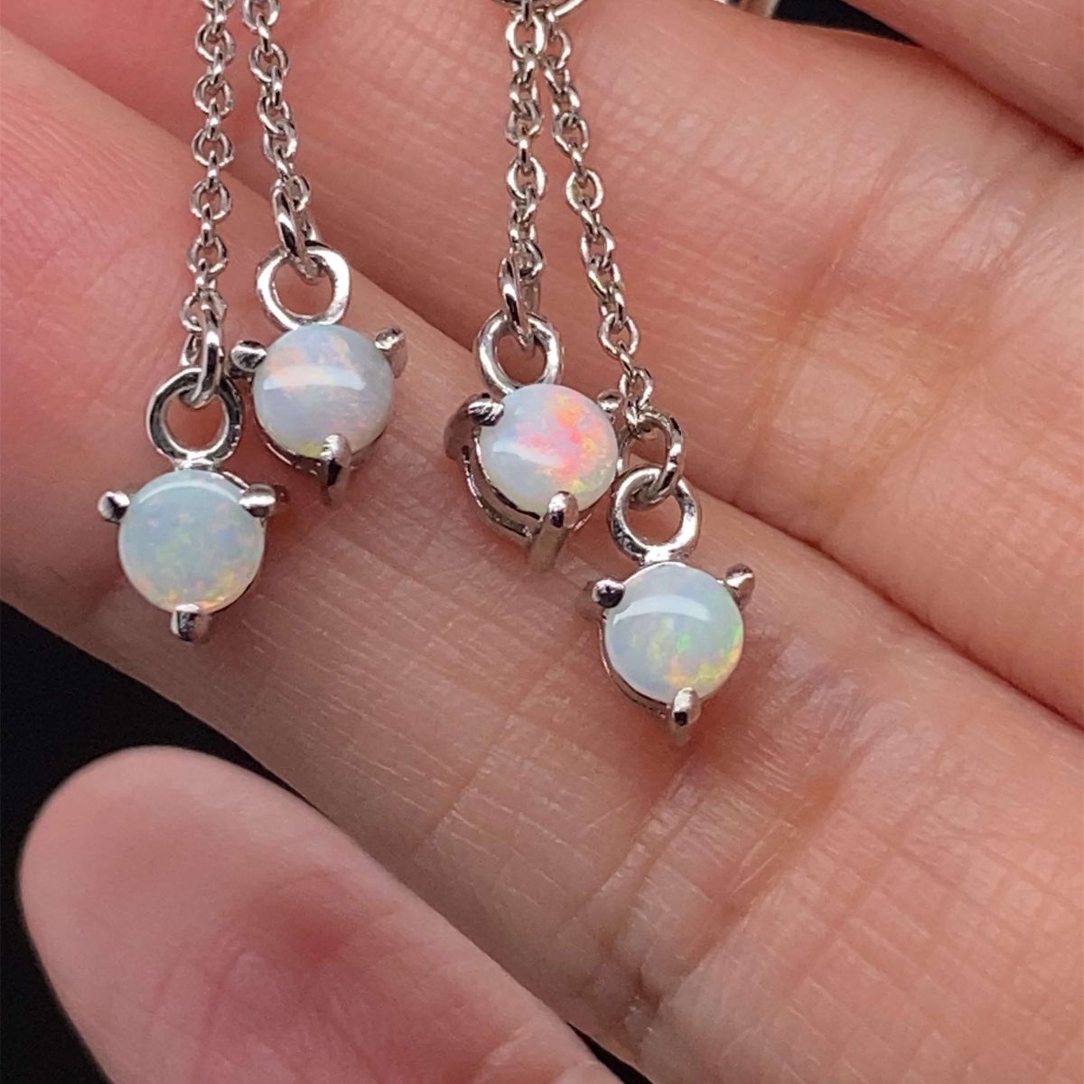 Dangling Rainbow - Sterling Silver  Solid White Opal Earring 020 - Image 8