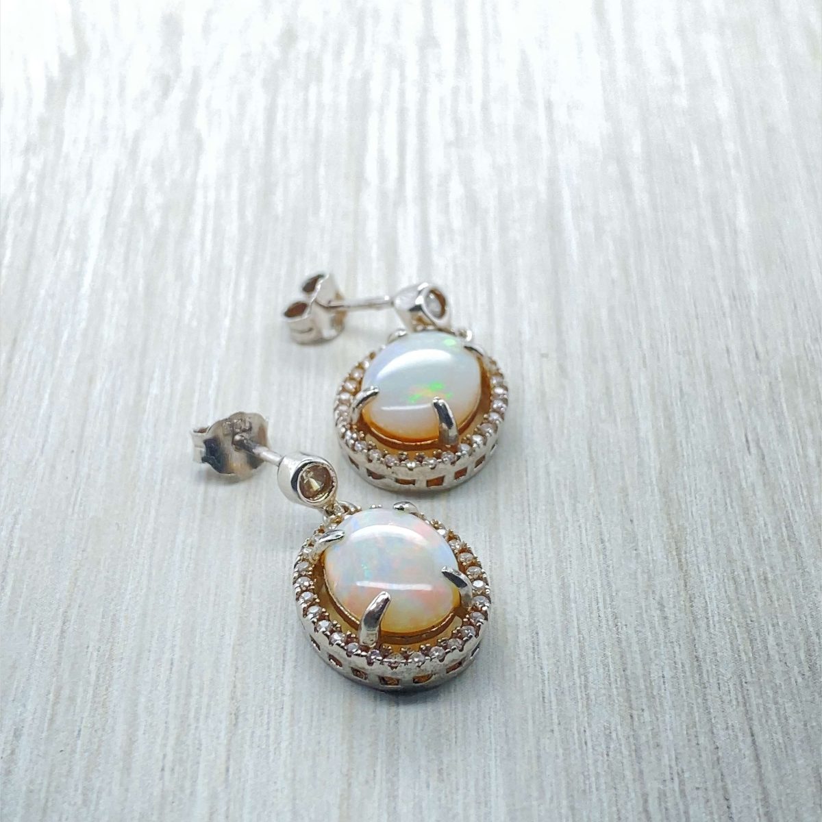 Dazzling Starlight - Sterling Silver  Solid White Opal Earring 338
