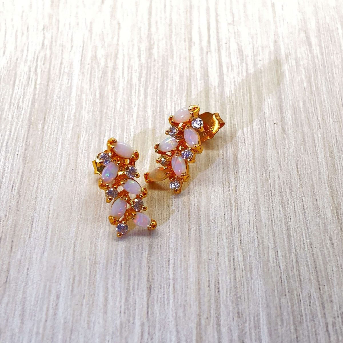 Dancing Petals - Gold Plated Sterling Silver  Solid White Opal Earring 342 - Image 5