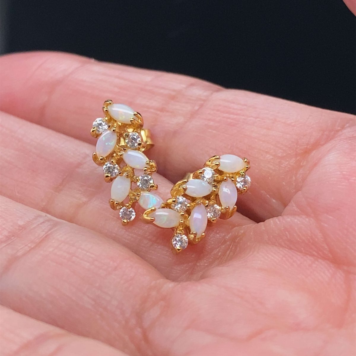 Dancing Petals - Gold Plated Sterling Silver  Solid White Opal Earring 342