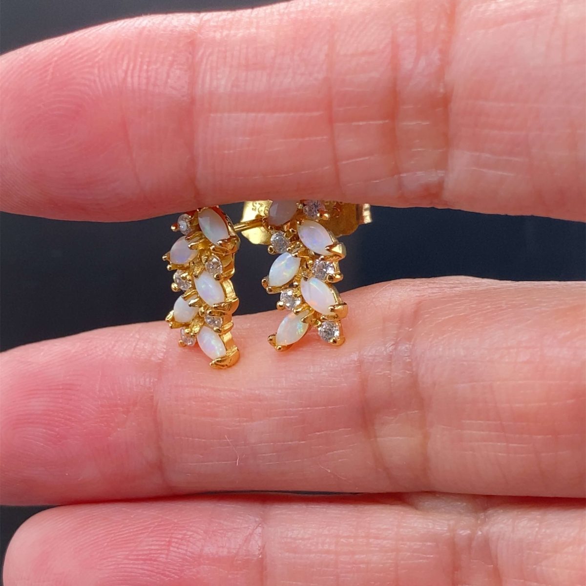 Dancing Petals - Gold Plated Sterling Silver  Solid White Opal Earring 342 - Image 9