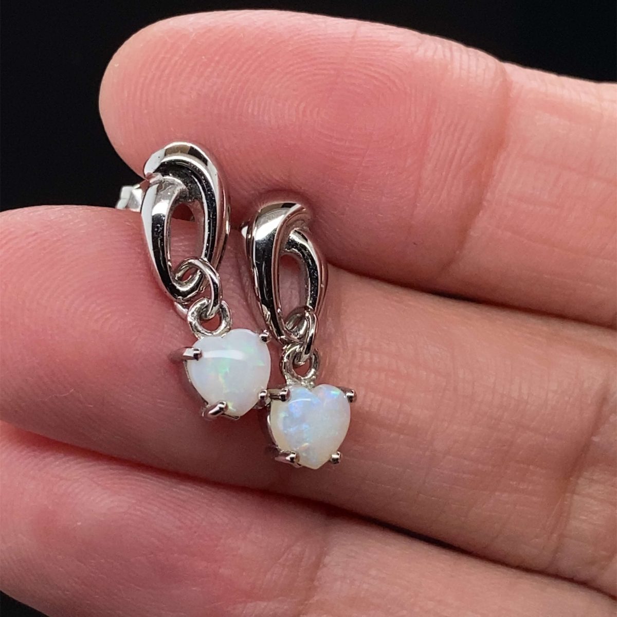 Delicate Love - Sterling Silver Solid White Opal Earring 018 - Image 4