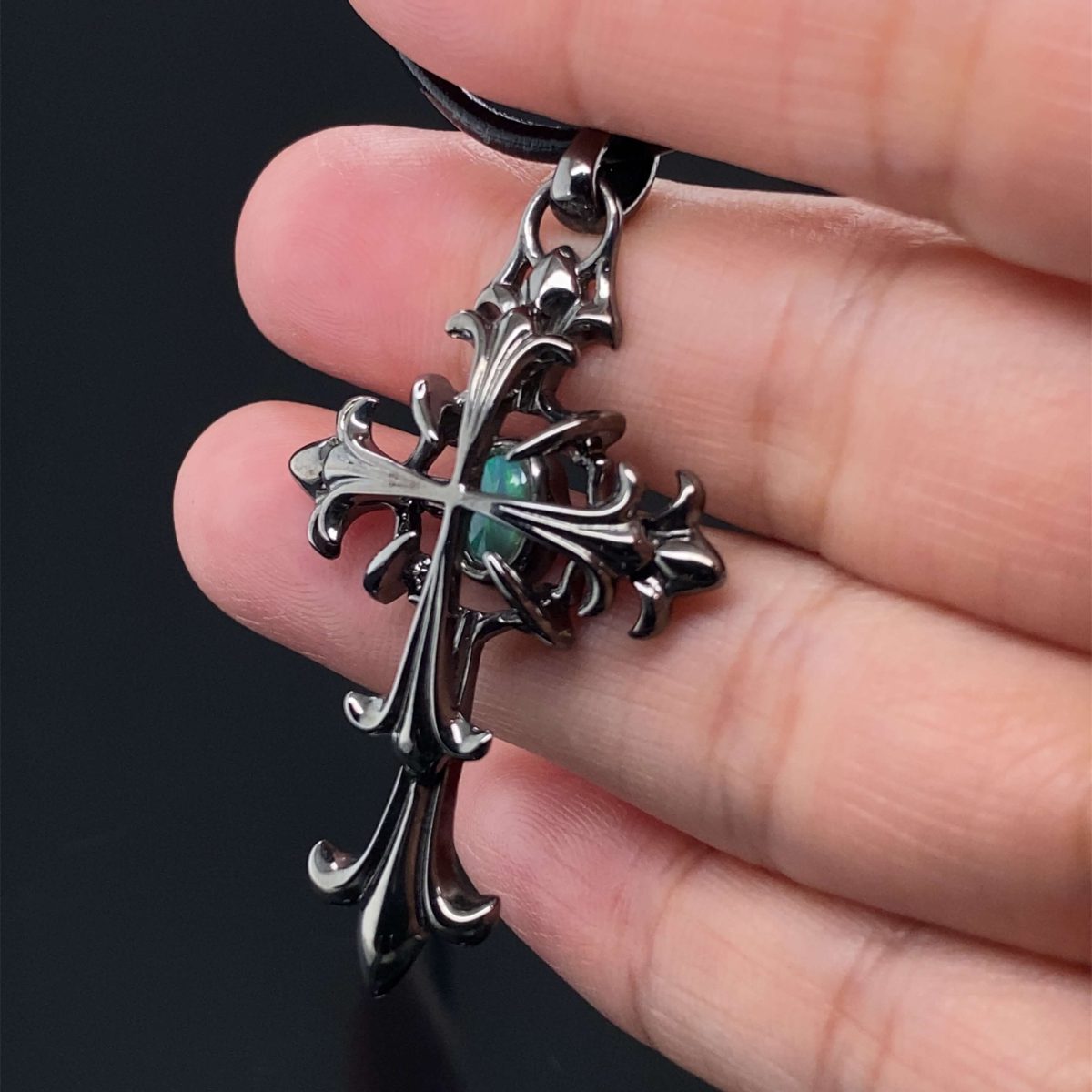 Silver Solid  Black Rhodium Black Opal Necklace 2