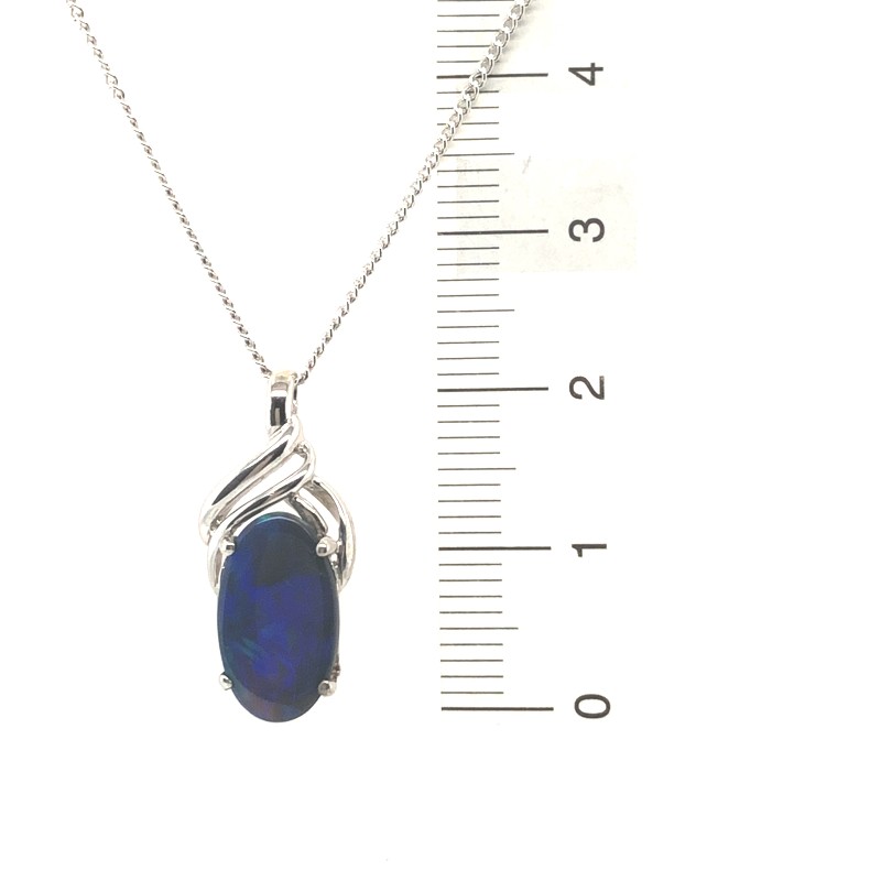 Neptune Blue - 18k Solid  White Gold Black Opal Pendant 232 - Image 11