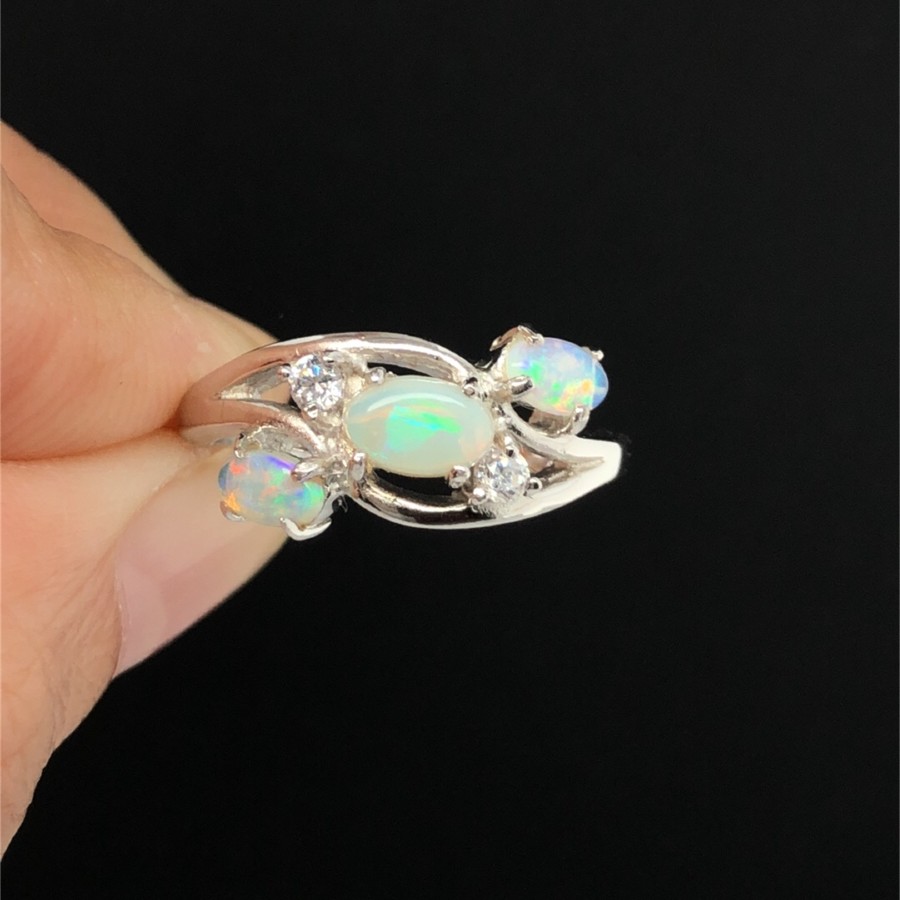 Silver Solid White Opal  Ring  045 - Image 10