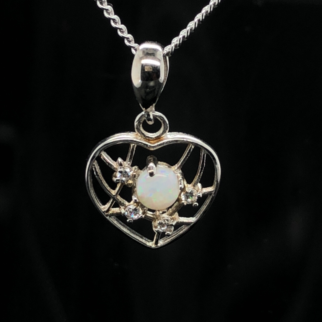 My Heart Sterling Silver Solid  White Opal Necklace 385s/s - Image 2