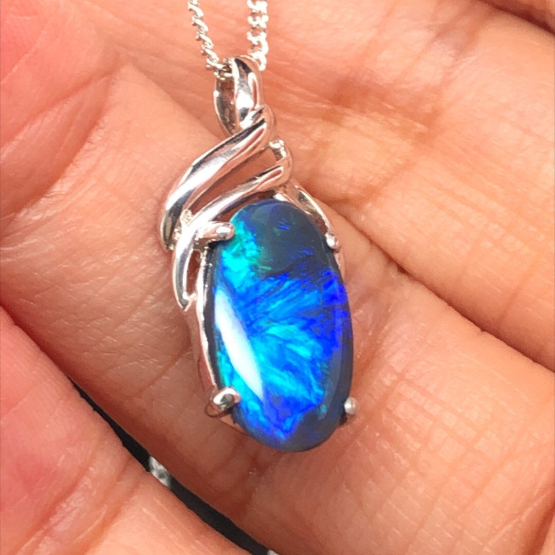 Neptune Blue - 18k Solid  White Gold Black Opal Pendant 232 - Image 2