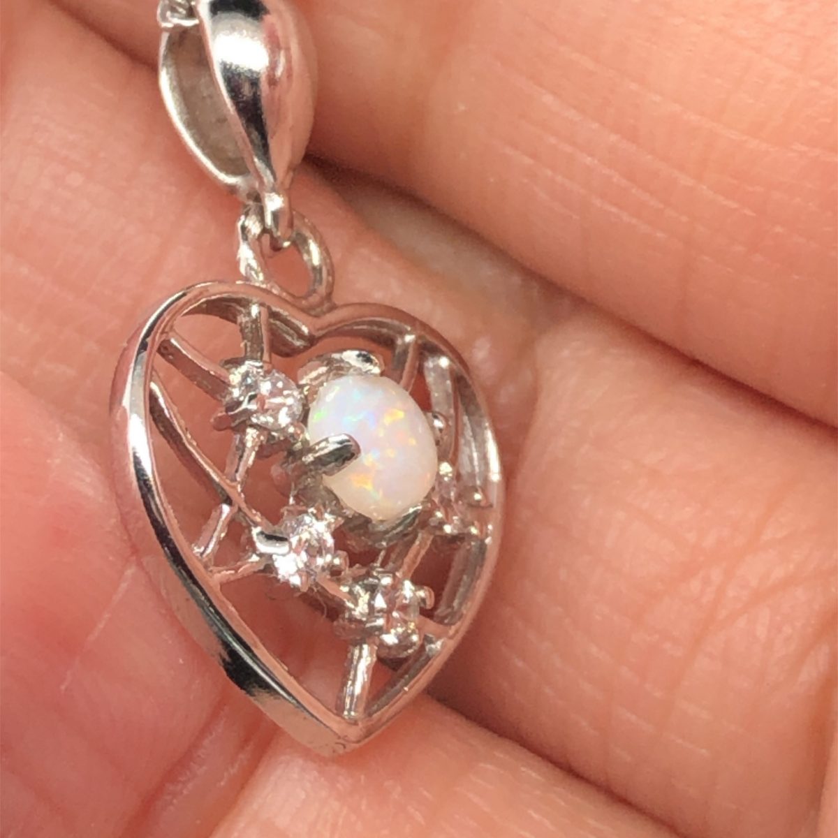 My Heart Sterling Silver Solid  White Opal Necklace 385s/s - Image 4