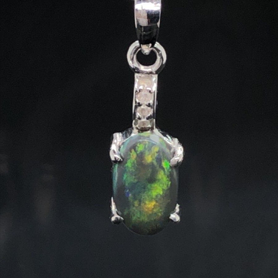 Quinn - 18k Solid White Gold Black Opal Pendant 435 - Image 4