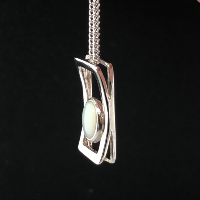 Silver Solid White Opal  Necklace unisex 365 - Image 3