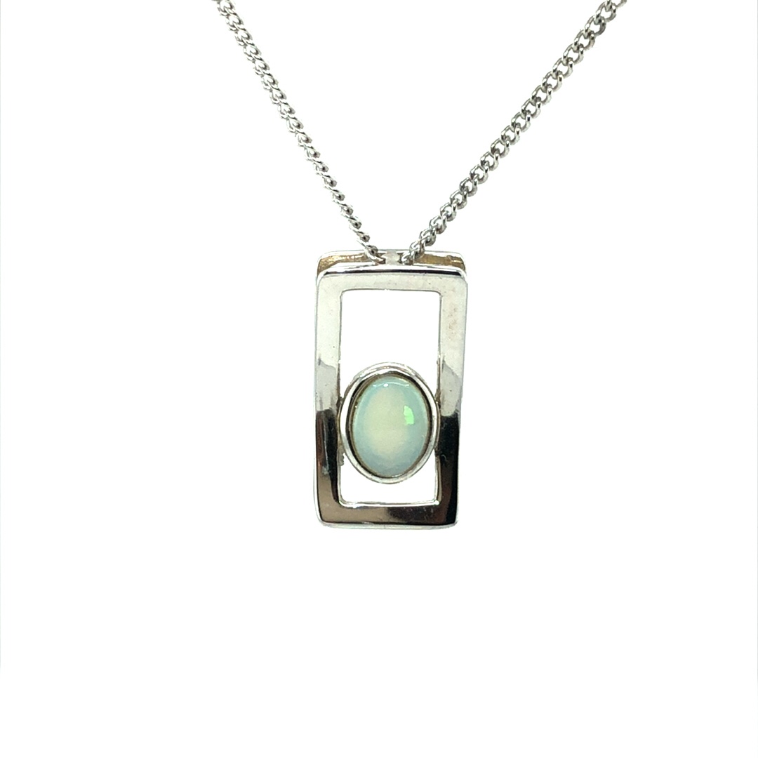 Silver Solid White Opal  Necklace unisex 365 - Image 4
