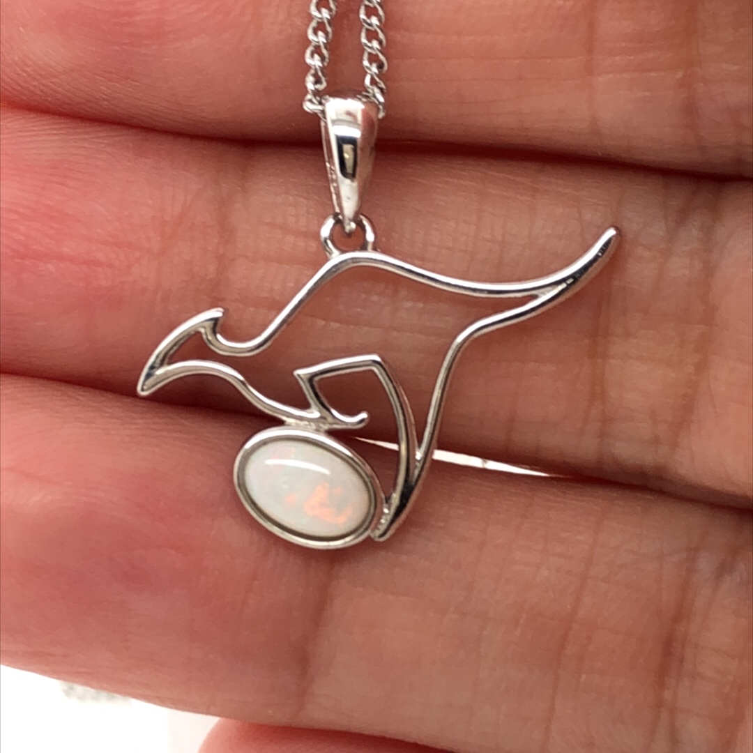 Aussie Collection - Silver Solid White Opal Kangaroo Necklace 351 - Image 9