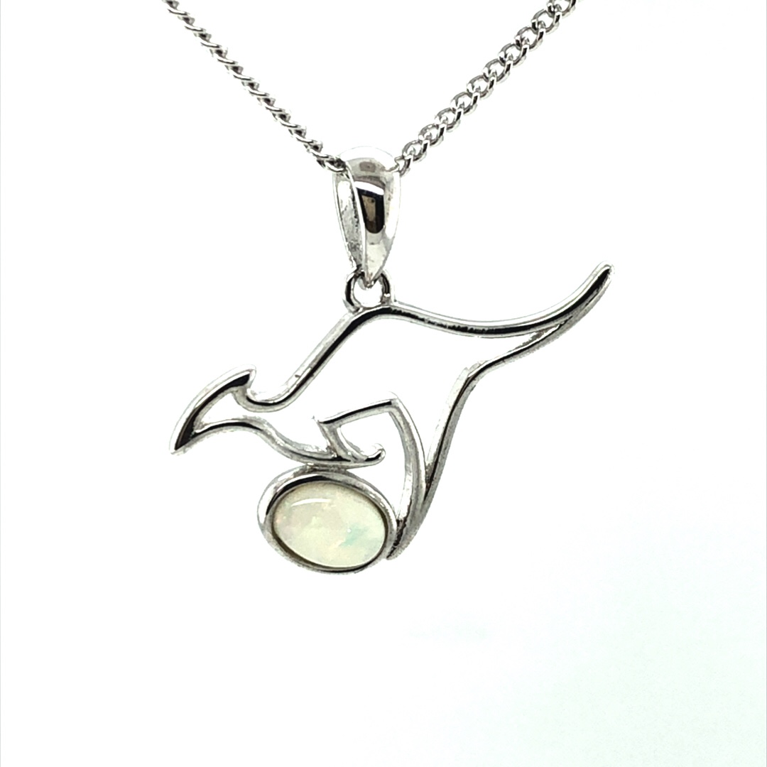 Aussie Collection - Silver Solid White Opal Kangaroo Necklace 351 - Image 3