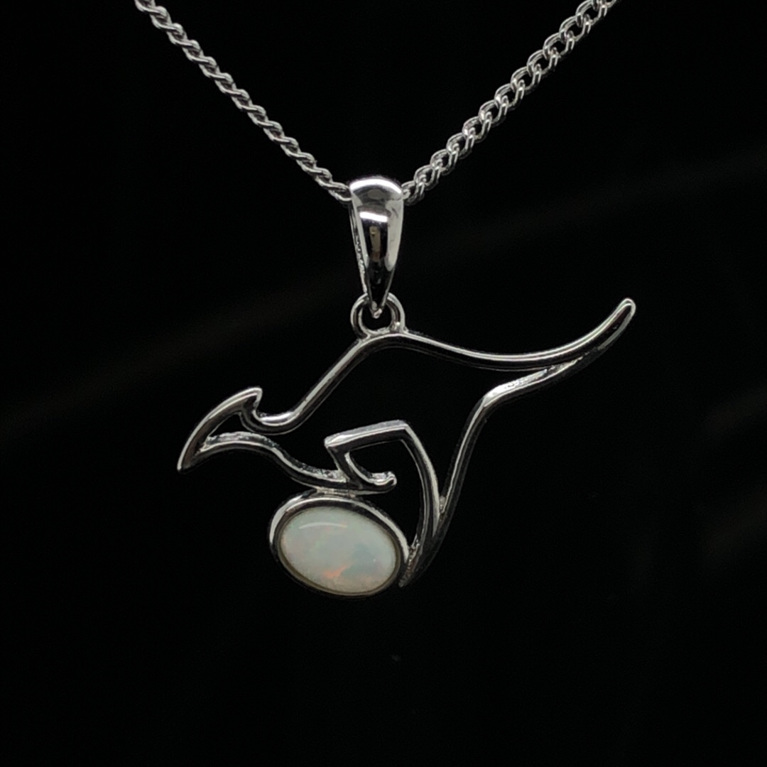 Aussie Collection - Silver Solid White Opal Kangaroo Necklace 351 - Image 6