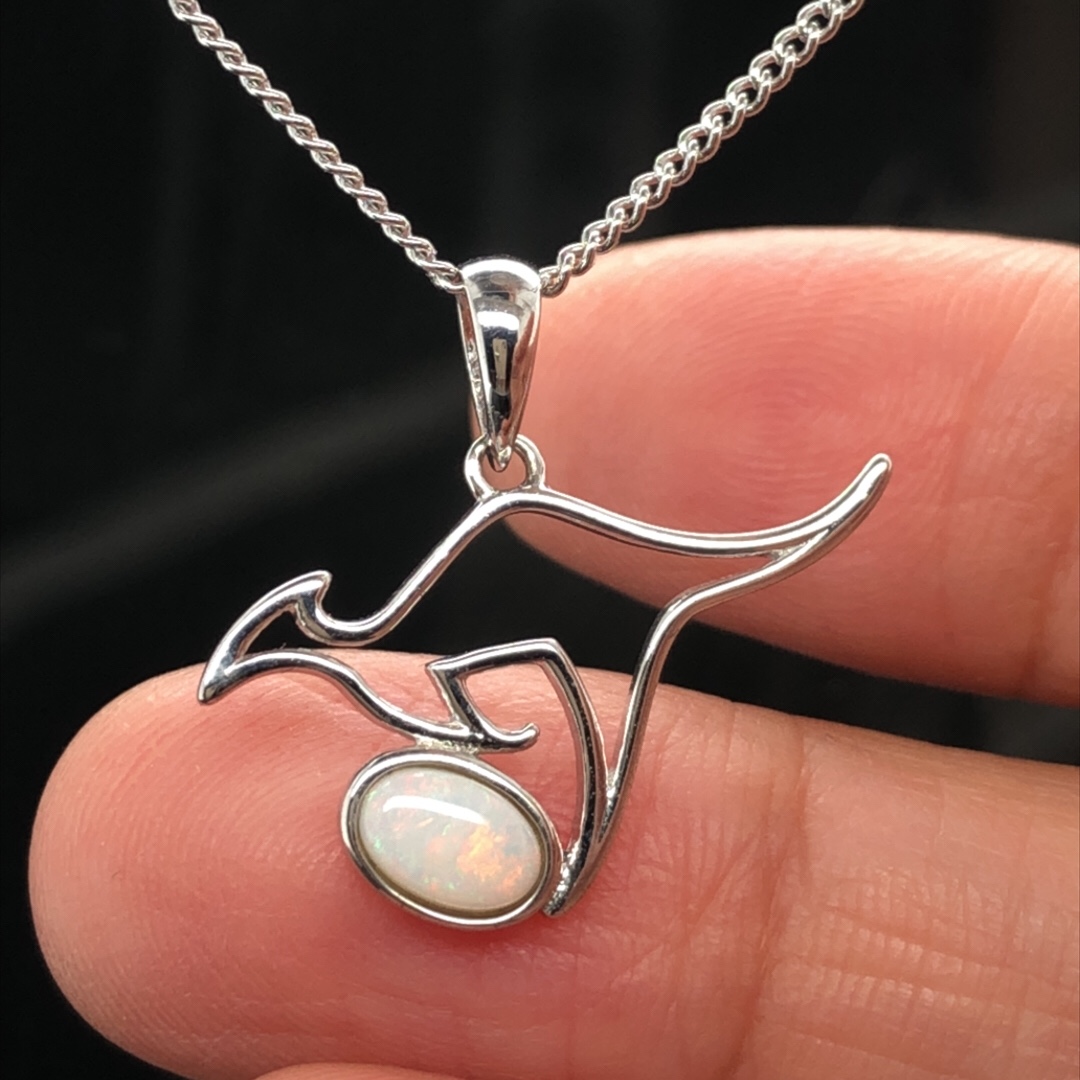 Aussie Collection - Silver Solid White Opal Kangaroo Necklace 351 - Image 4
