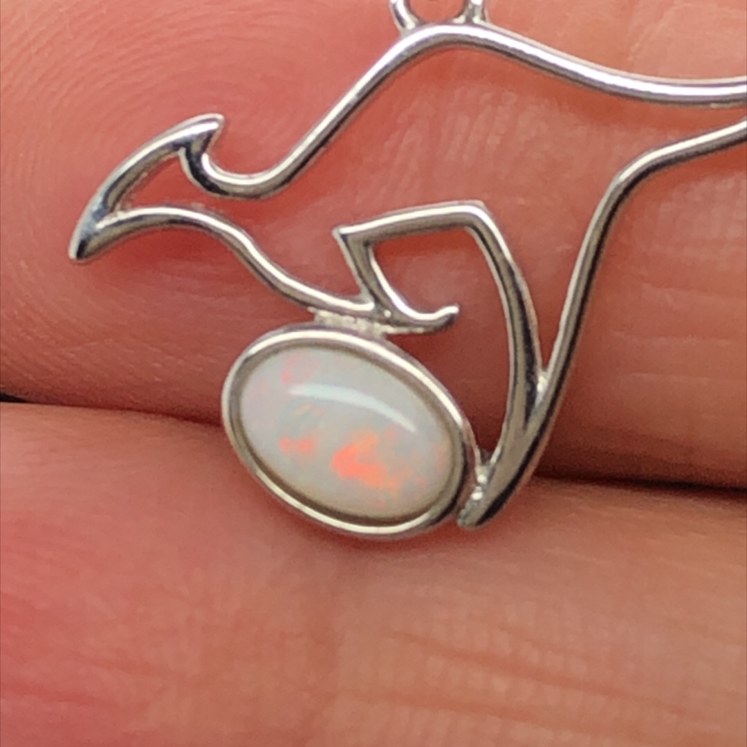 Aussie Collection - Silver Solid White Opal Kangaroo Necklace 351 - Image 8