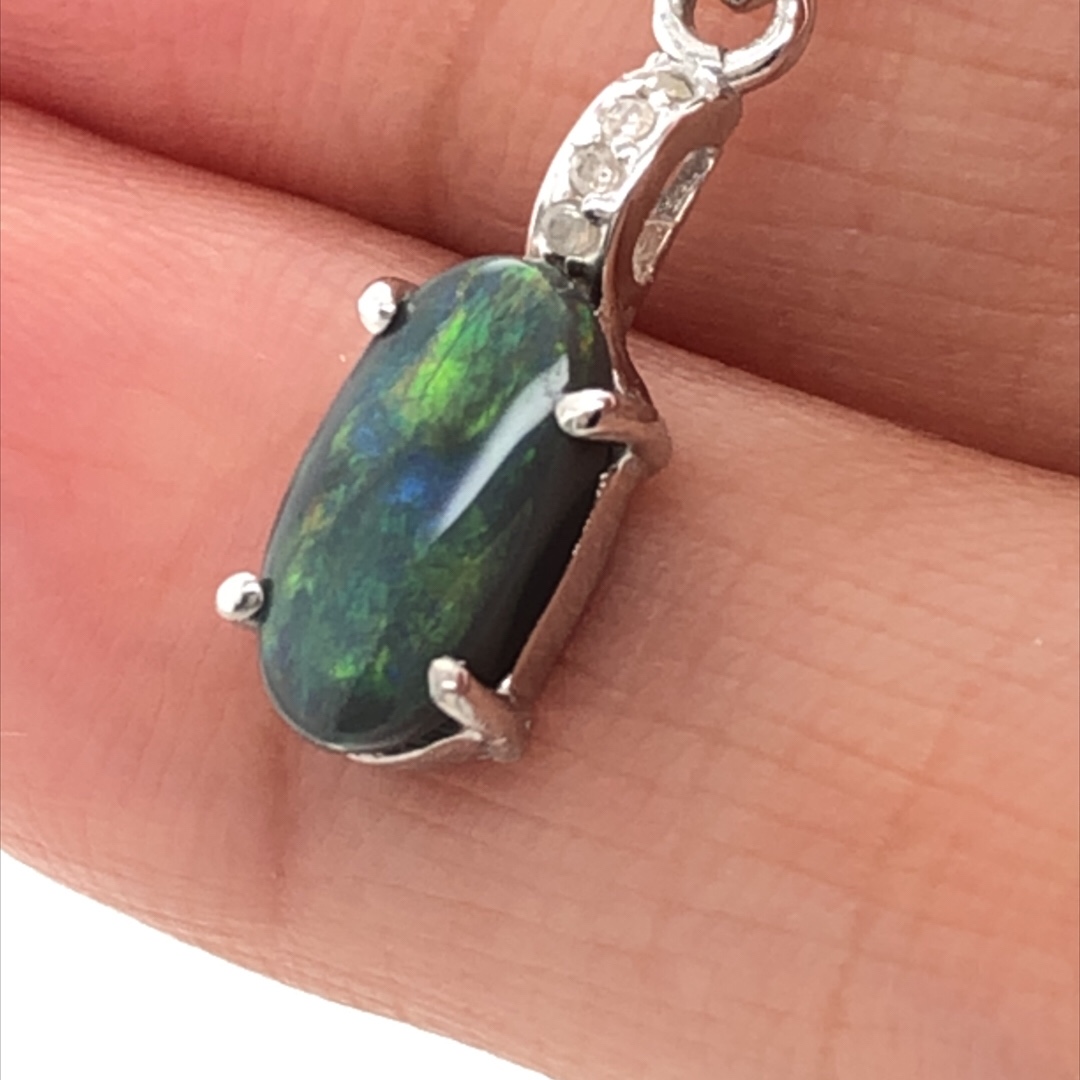 Quinn - 18k Solid White Gold Black Opal Pendant 435 - Image 7