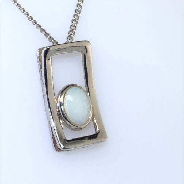 Silver Solid White Opal  Necklace unisex 365 - Image 7