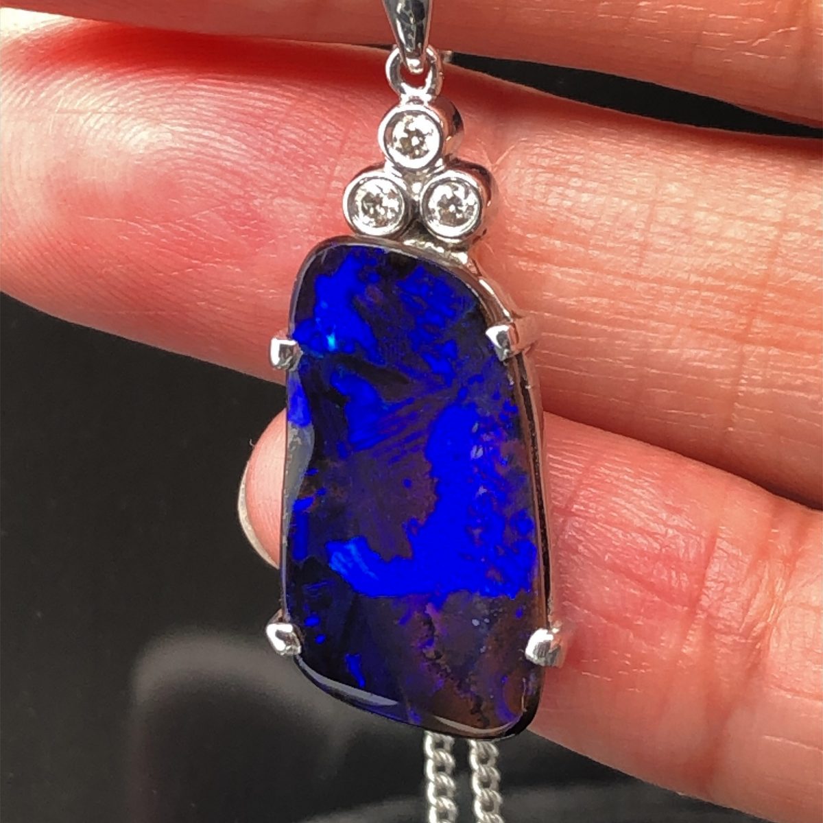 Violet - 18k White Gold Solid Boulder Opal Pendant with Diamonds 131 - Image 2