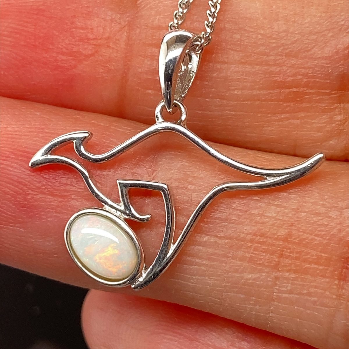 Aussie Collection - Silver Solid White Opal Kangaroo Necklace 351