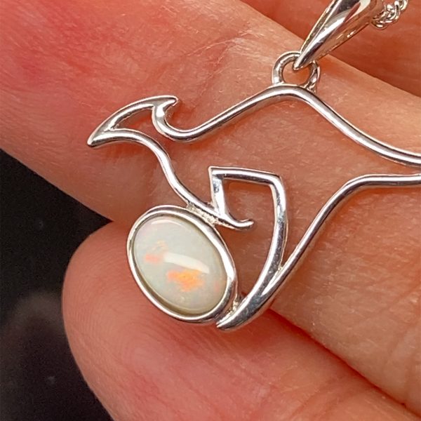 Aussie Collection - Silver Solid White Opal Kangaroo Necklace 351 - Image 11