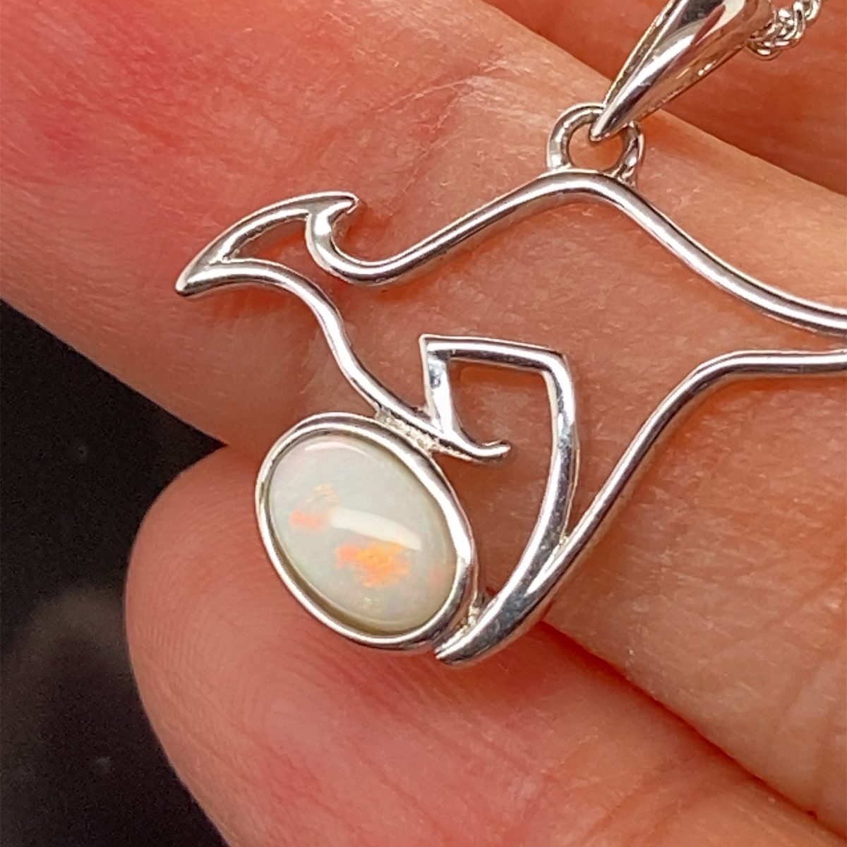Aussie Collection - Silver Solid White Opal Kangaroo Necklace 351 - Image 11