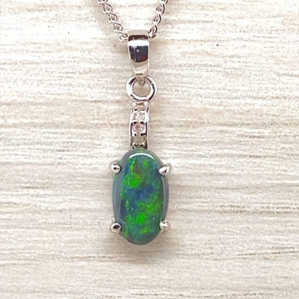 Quinn - 18k Solid White Gold Black Opal Pendant 435