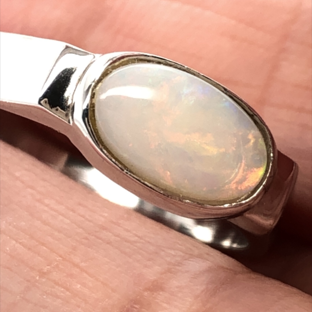 Silver Solid White Opal  Ring  065  Ringsize S(UK,AU) - Image 5