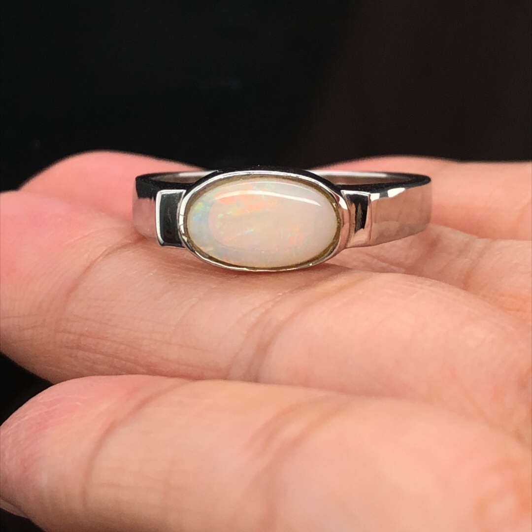Silver Solid White Opal  Ring  065  Ringsize S(UK,AU) - Image 2