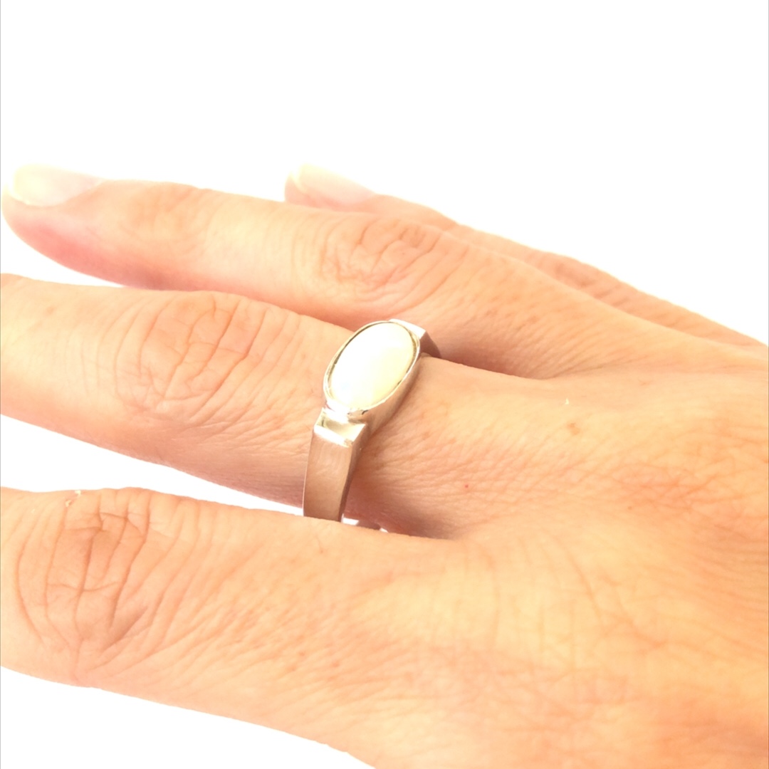 Silver Solid White Opal  Ring  065  Ringsize S(UK,AU) - Image 8