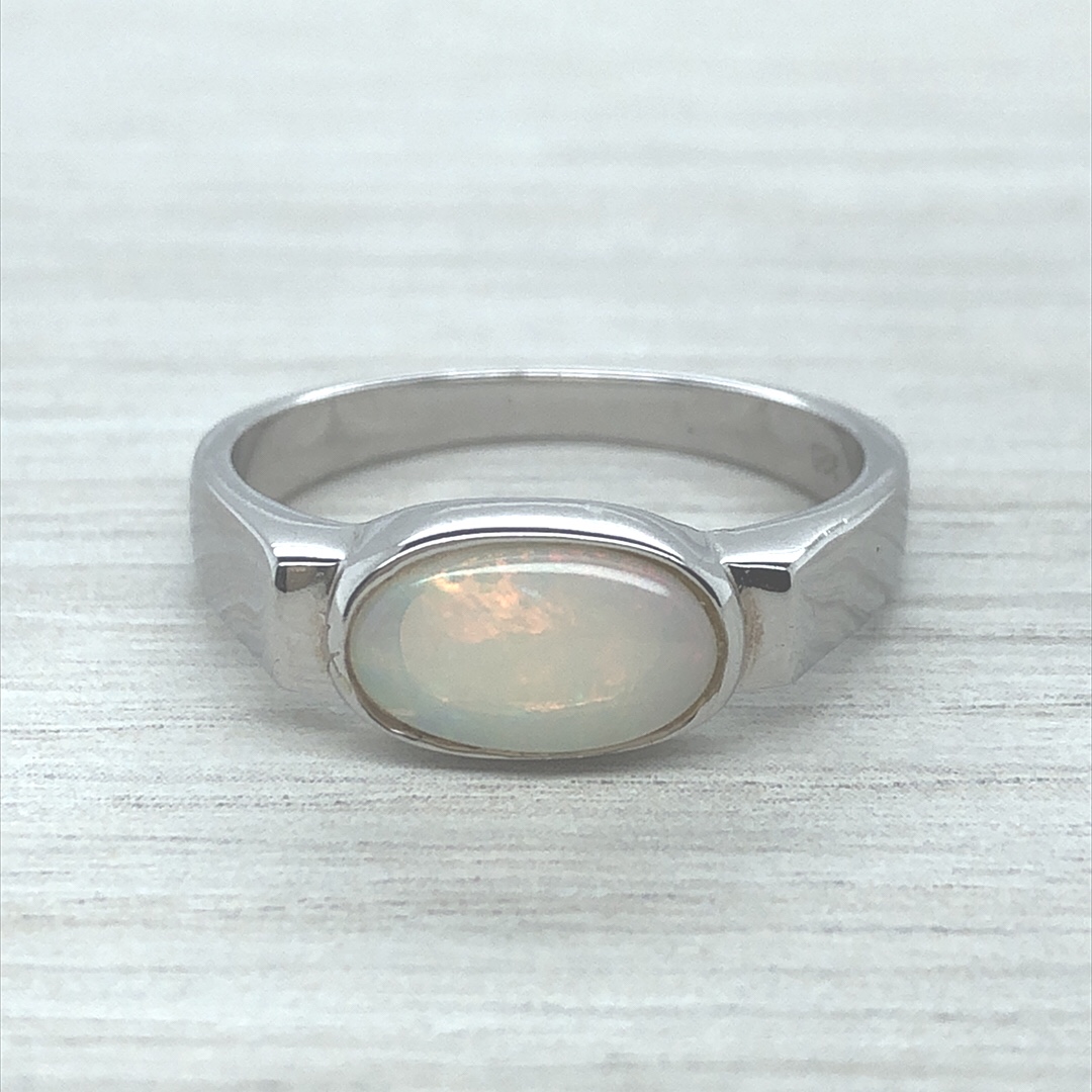 Silver Solid White Opal  Ring  065  Ringsize S(UK,AU)