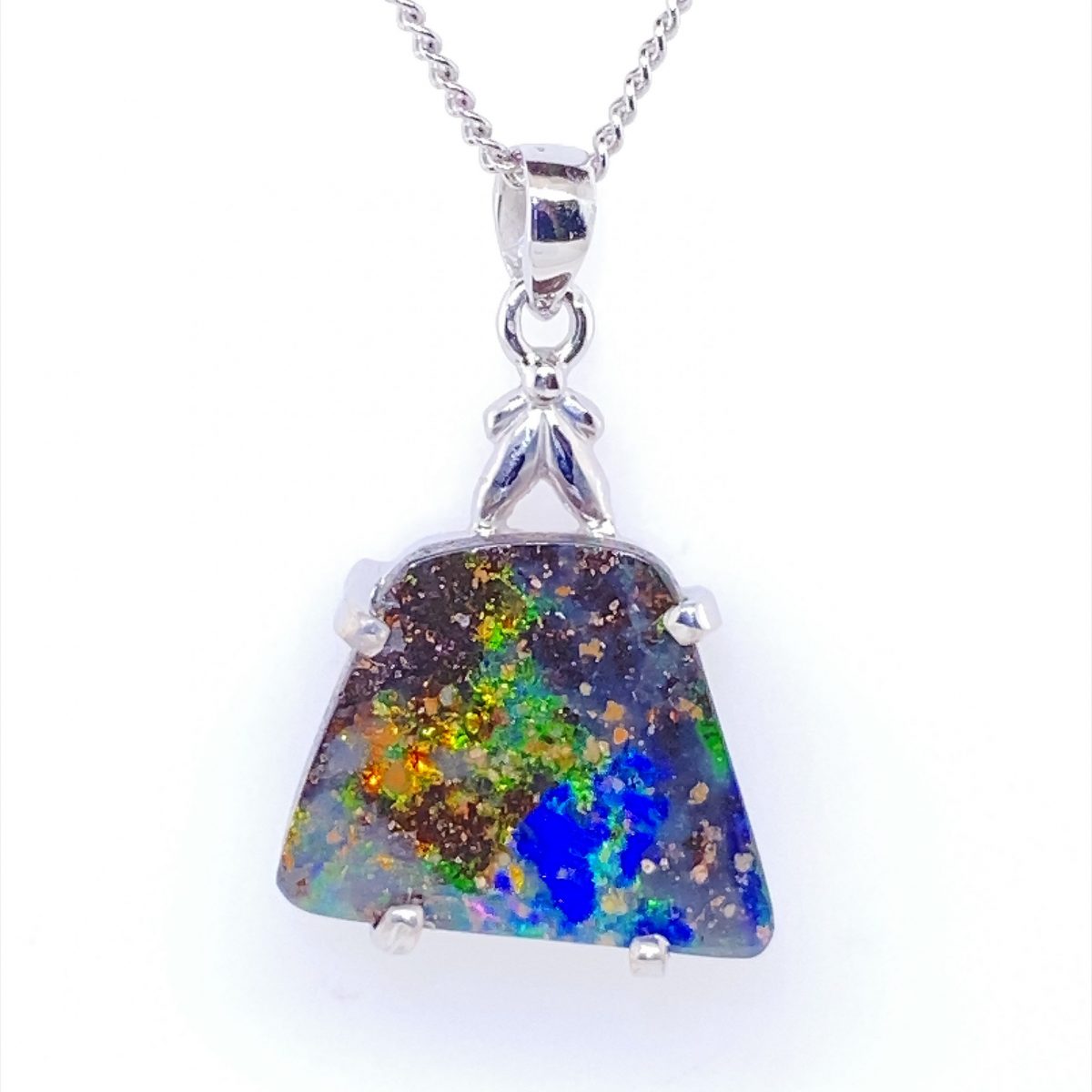 Cove - 18k White Gold Solid Boulder Opal Pendant 590 - Image 9