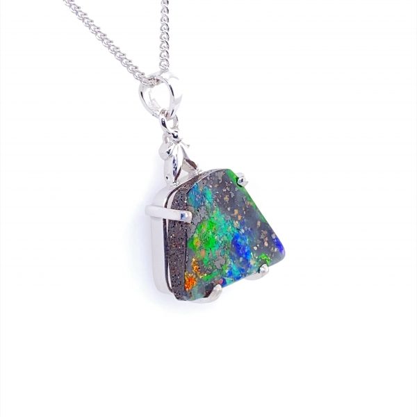 Cove - 18k White Gold Solid Boulder Opal Pendant 590 - Image 4